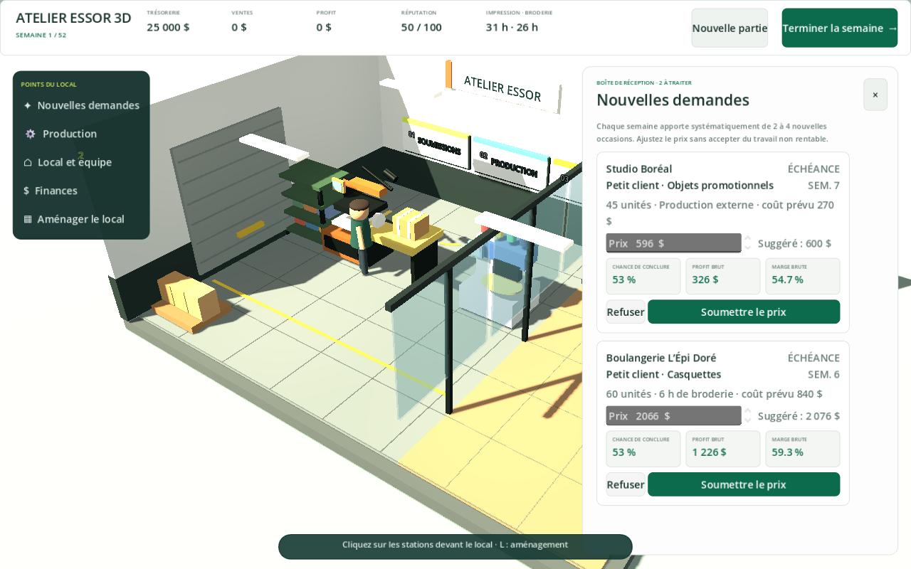 Écran des nouvelles demandes de Print Shop Manager montrant les prix, profits et marges